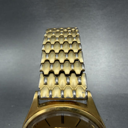 Seiko SQ Watch Men 36mm Champagne Dial Gold Tone Daydate 5y23-8040 New Battery4