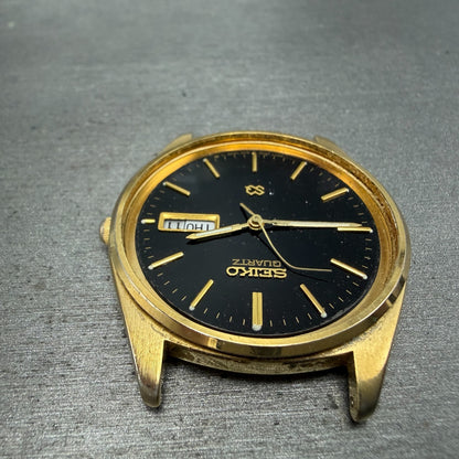 Seiko SQ Watch Men 35mm Black Dial Gold Tone Daydate Round 7N43-8119 PARTS5