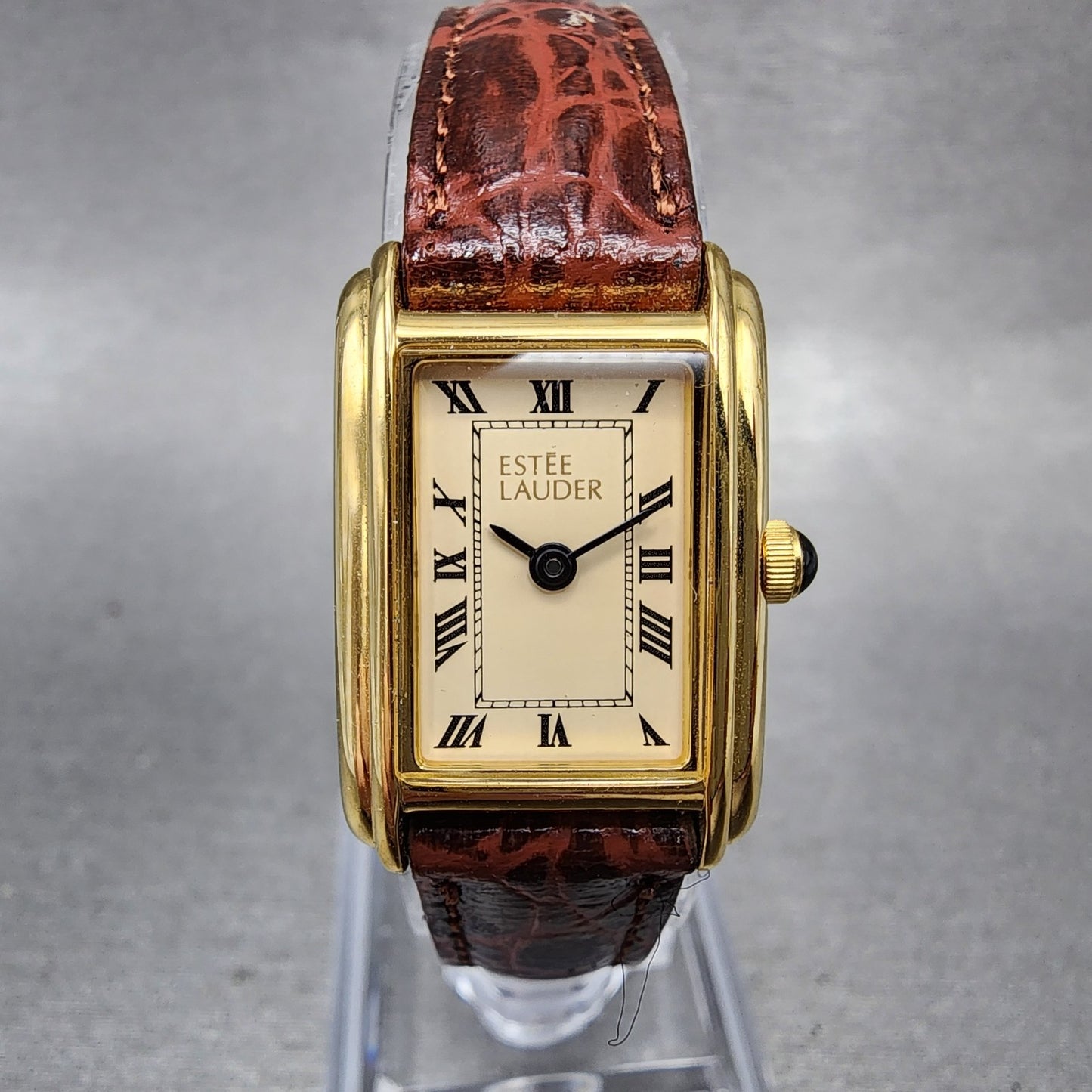 Estee Lauder Tank Watch Women 18mm cream Dial Gold Tone Rectangle New Battery0
