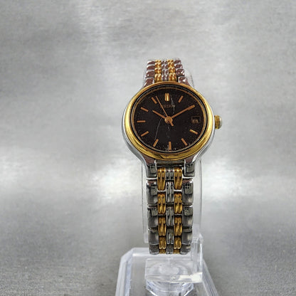 Seiko Watch Women 23mm Black Dial Two Tone Date Round 7N820228 New Battery ABC5