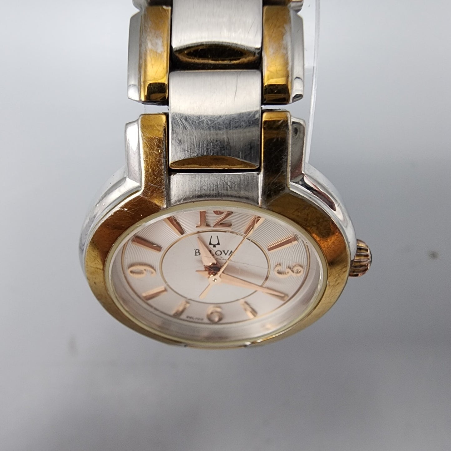 Bulova Watch Women Two Tone Silver Dial 27mm Round 98L153 New Battery 6"