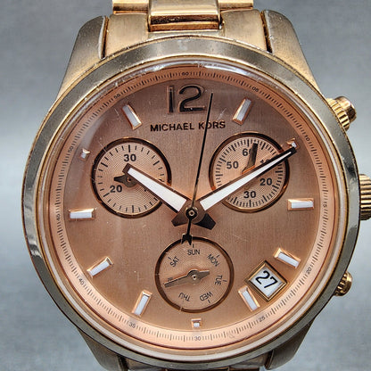 Michael Kors Runway Chronograph Watch Women 33mm Rose Dial Rose Gold Tone NewBat1