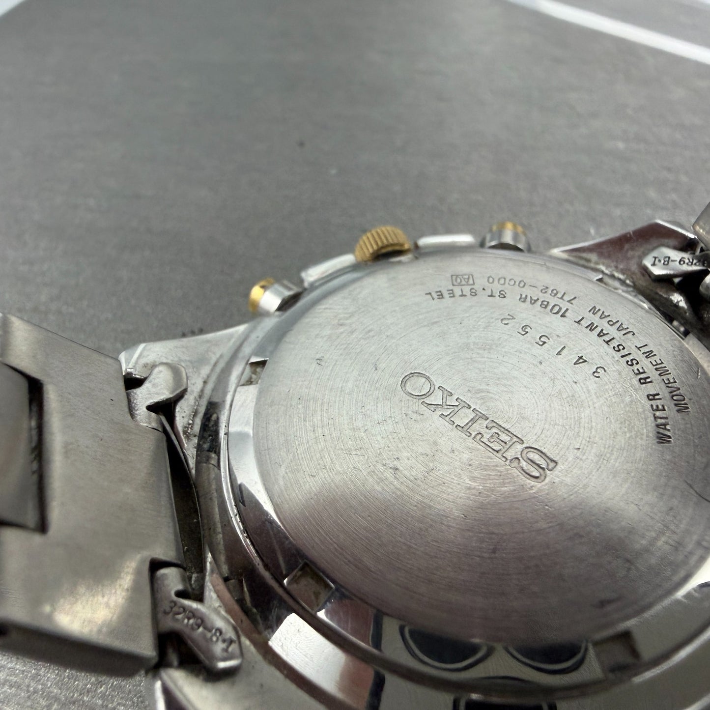 Seiko Chronograph Watch Men 42mm White Dial Two Tone Date 7T62-0CD0 New Battery9