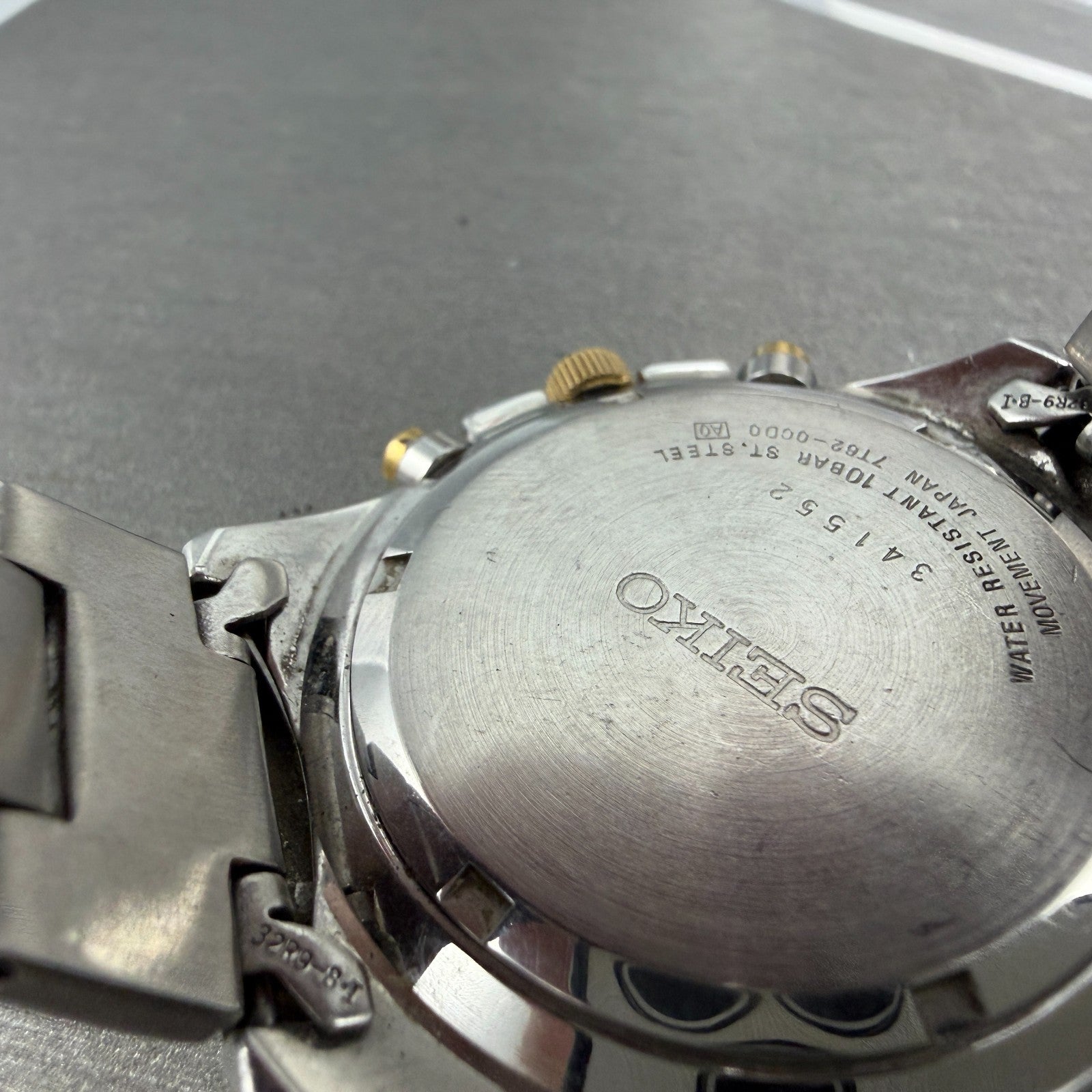 Seiko Chronograph Watch Men 42mm White Dial Two Tone Date 7T62-0CD0 New Battery9