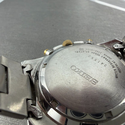 Seiko Chronograph Watch Men 42mm White Dial Two Tone Date 7T62-0CD0 New Battery9
