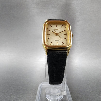 Seiko Spirit Tank Watch Women 20mm Gold Dial Gold Tone 1F215b20 New Battery4
