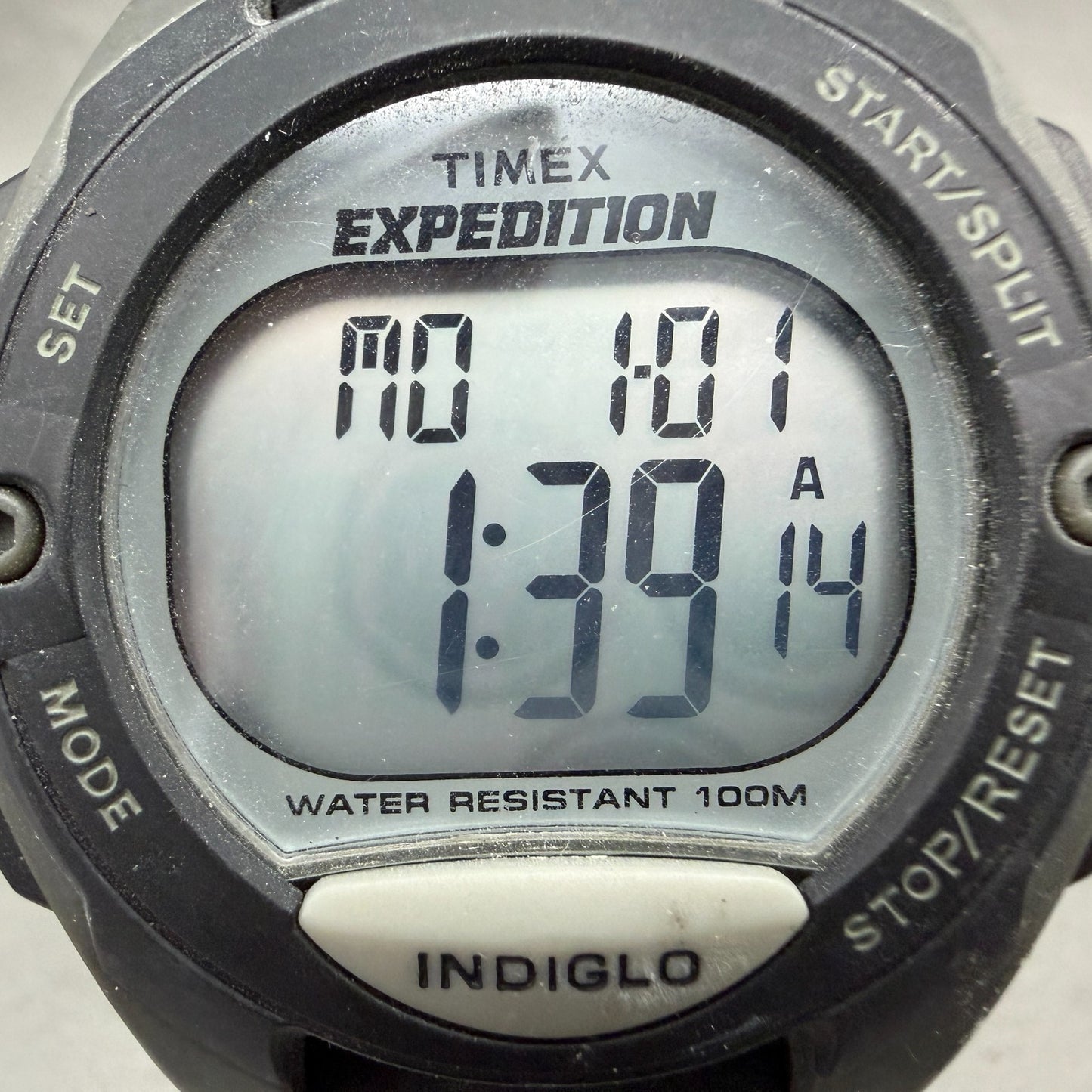 Timex Expedition Watch Men 42mm Digital Silver Black Alarm Chrono Round New Batt1
