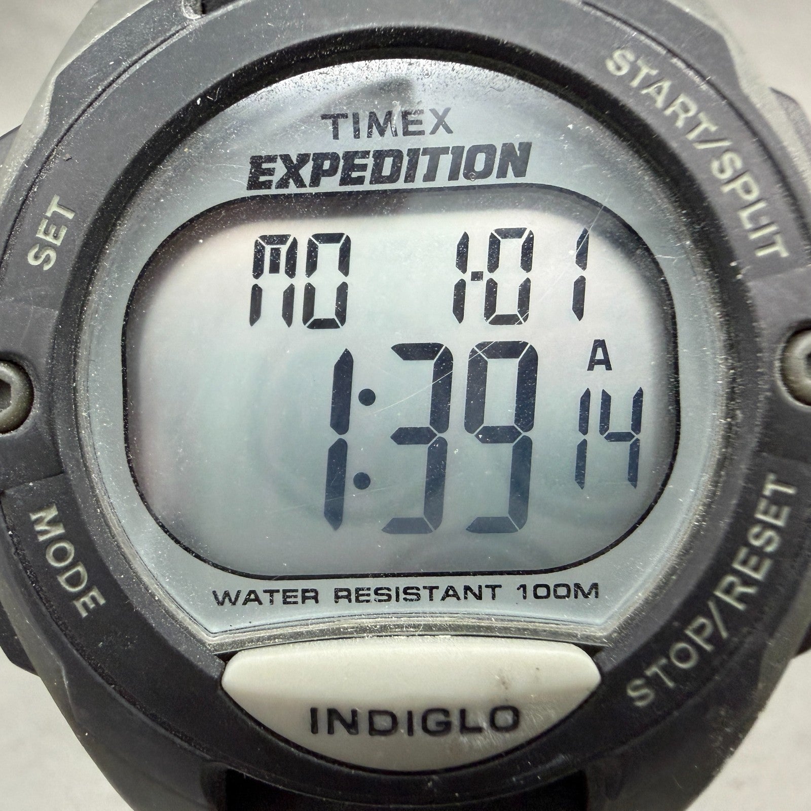 Timex Expedition Watch Men 42mm Digital Silver Black Alarm Chrono Round New Batt1