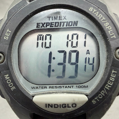 Timex Expedition Watch Men 42mm Digital Silver Black Alarm Chrono Round New Batt1