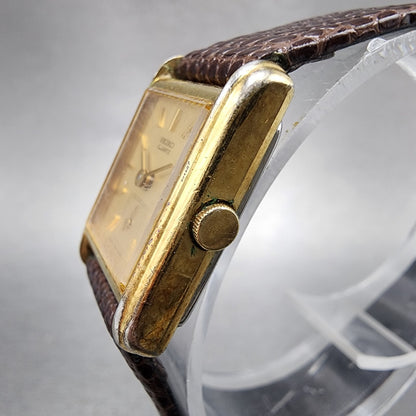 Seiko Tank Watch Women 18mm Gold Dial Gold Tone Small Seconds 14285160 New Batt2