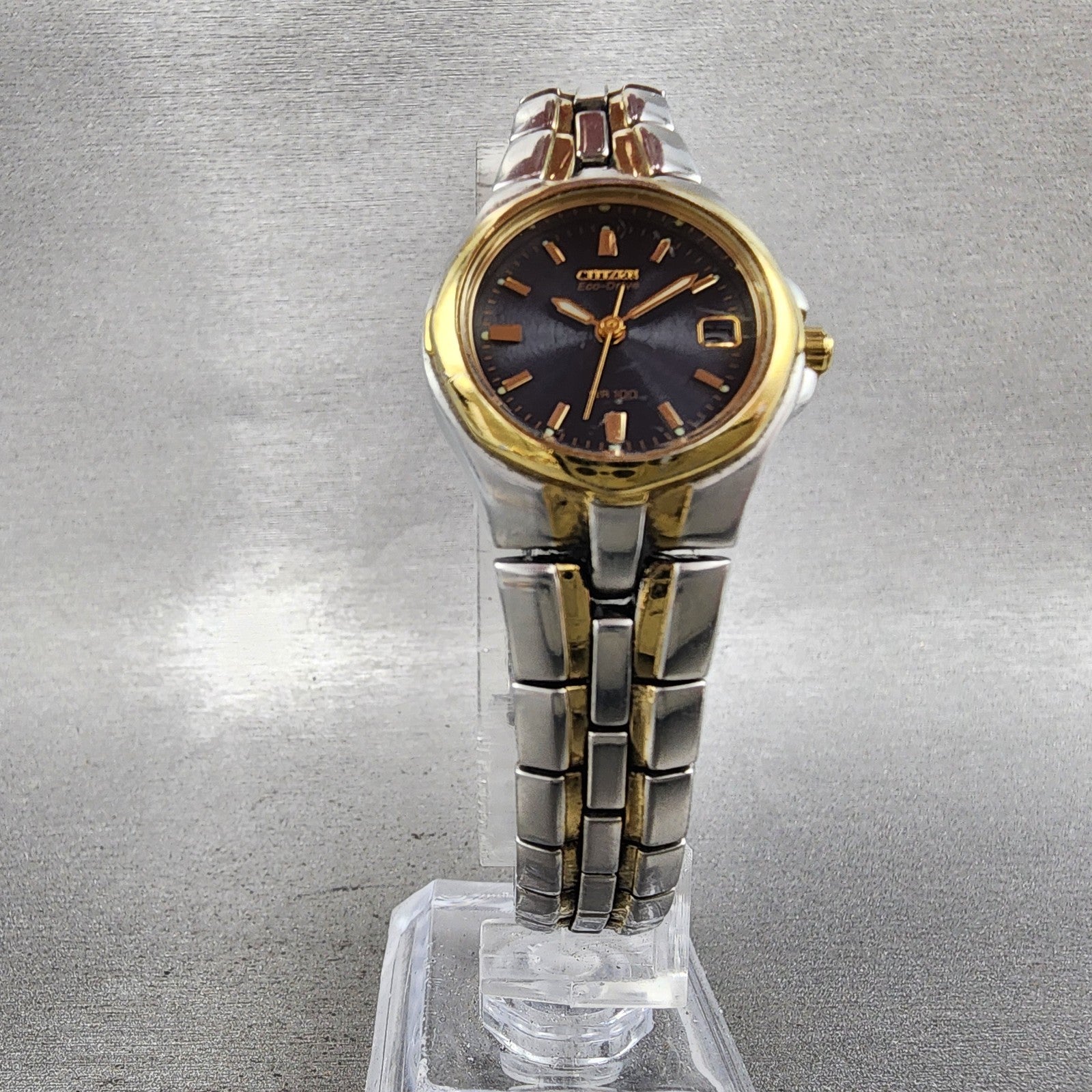Citizen EcoDrive Watch Women 24mm Blue Dial Two Tone Date E011K15711 Runs5
