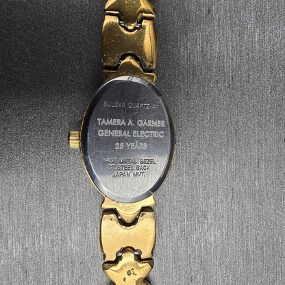 Bulova Watch Women 16mm White Dial Two Tone Gemmed Oval 98R34 New Battery10