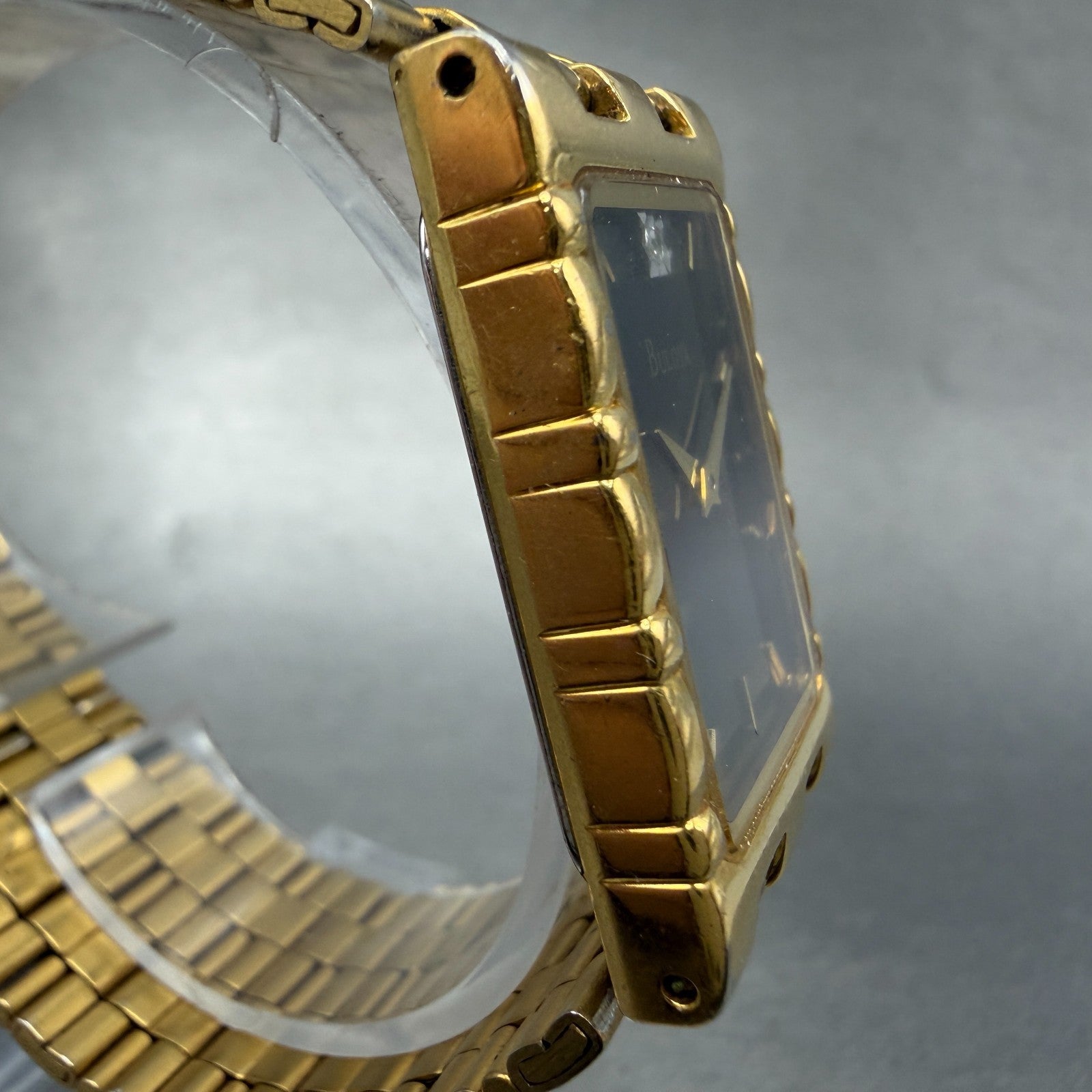 Bulova Tank Watch Men 23mm Black Dial Gold Tone Rectangle 97D03 PARTS Diamond4