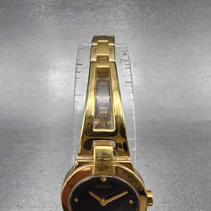 Seiko Watch Women 20mm Black Dial Gold Tone Round 1N000GM0 New Battery4