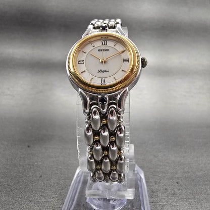 Seiko Belfina Watch Women 21mm MOP Dial Two Tone Gemmed Round 1F21-0C70 New Batt5