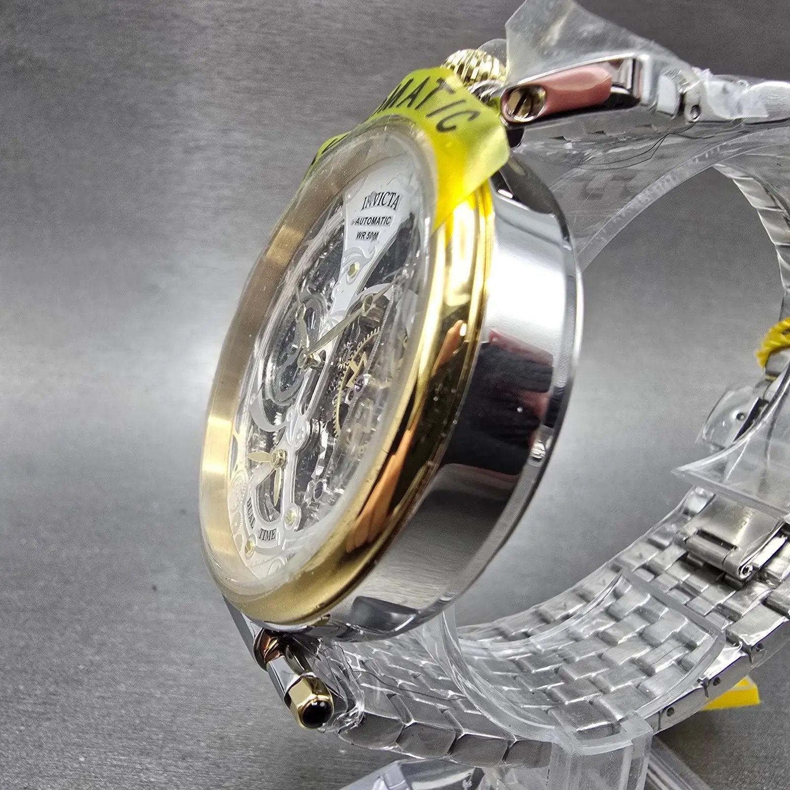 Invicta Objet D'Art Automatic Skeleton Watch Men 46mm Two Tone Dual Time Runs2