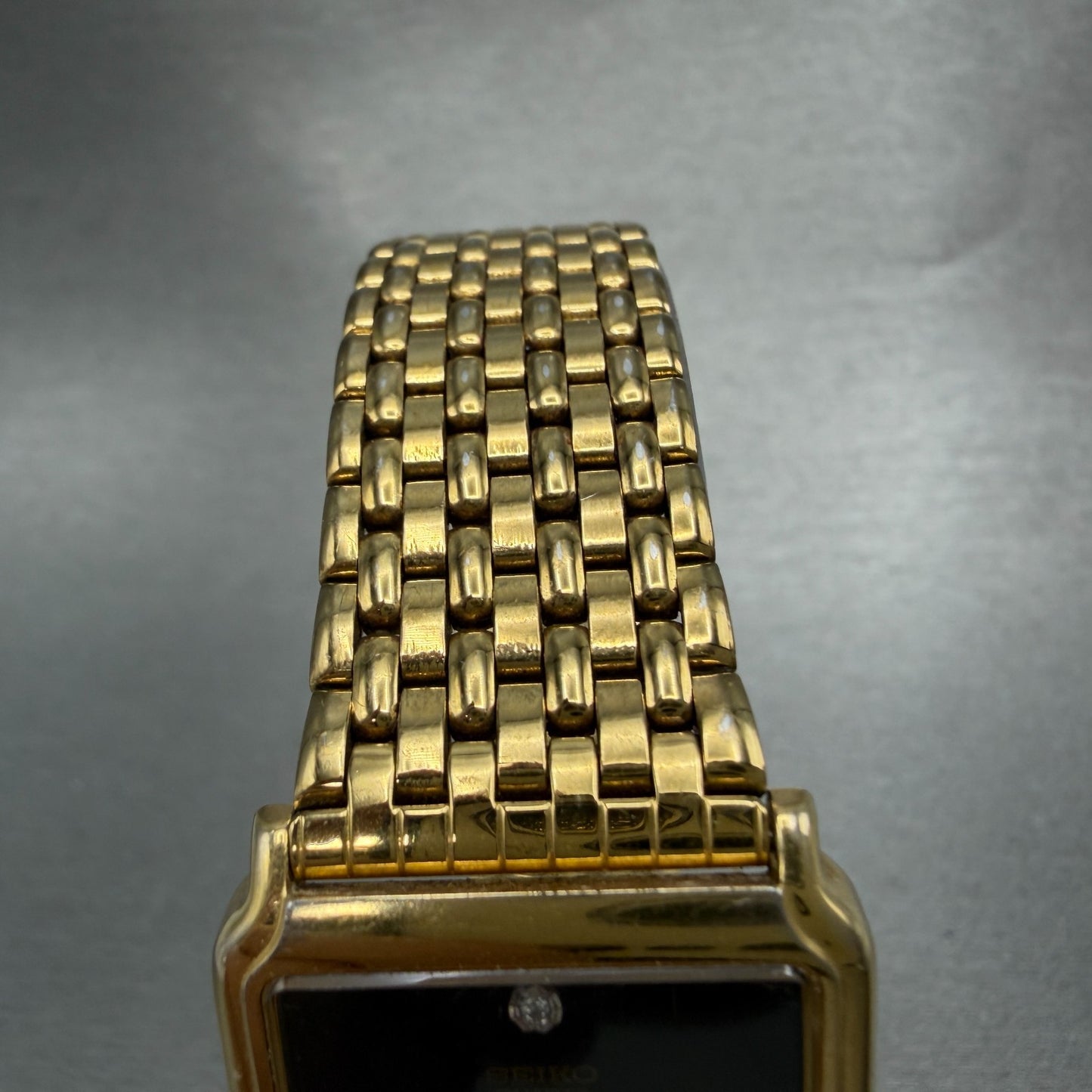 Seiko Tank Watch Men 27mm Black Dial Gold Tone Rectangle 5Y30-5189 PARTS Vintage5
