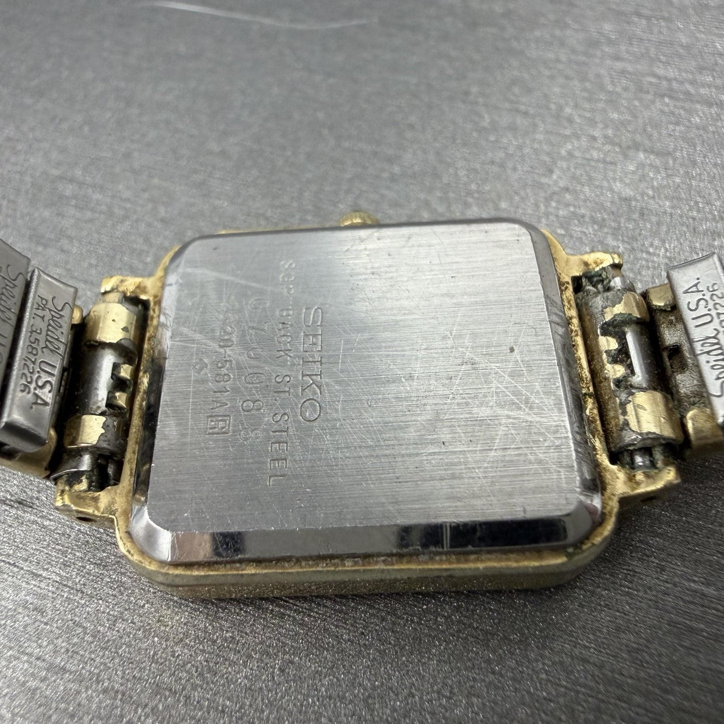 Seiko Tank Watch Women 20mm Rose Dial Gold Tone Rectangle 2320-581A New Battery9