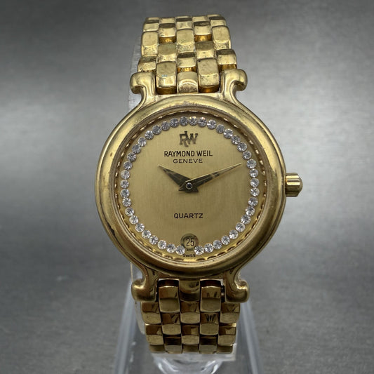 Raymond Weil Watch Women 24mm Gold Dial Gold Plated Diamonds 9937 New Battery0