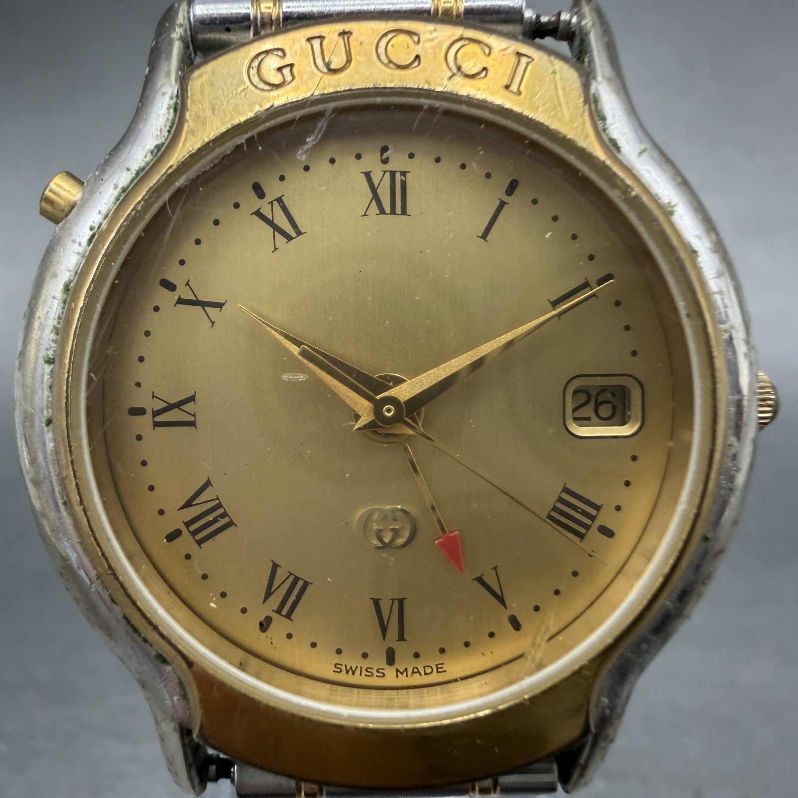 Gucci Mondiale GMT Watch Men 33mm Gold Dial Two Tone Date Round READ!!!! New Bat1