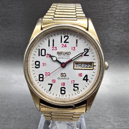 Seiko SQ Railroad Approved Watch Men 34mm White Dial Daydate 8223-8049 New Batt0