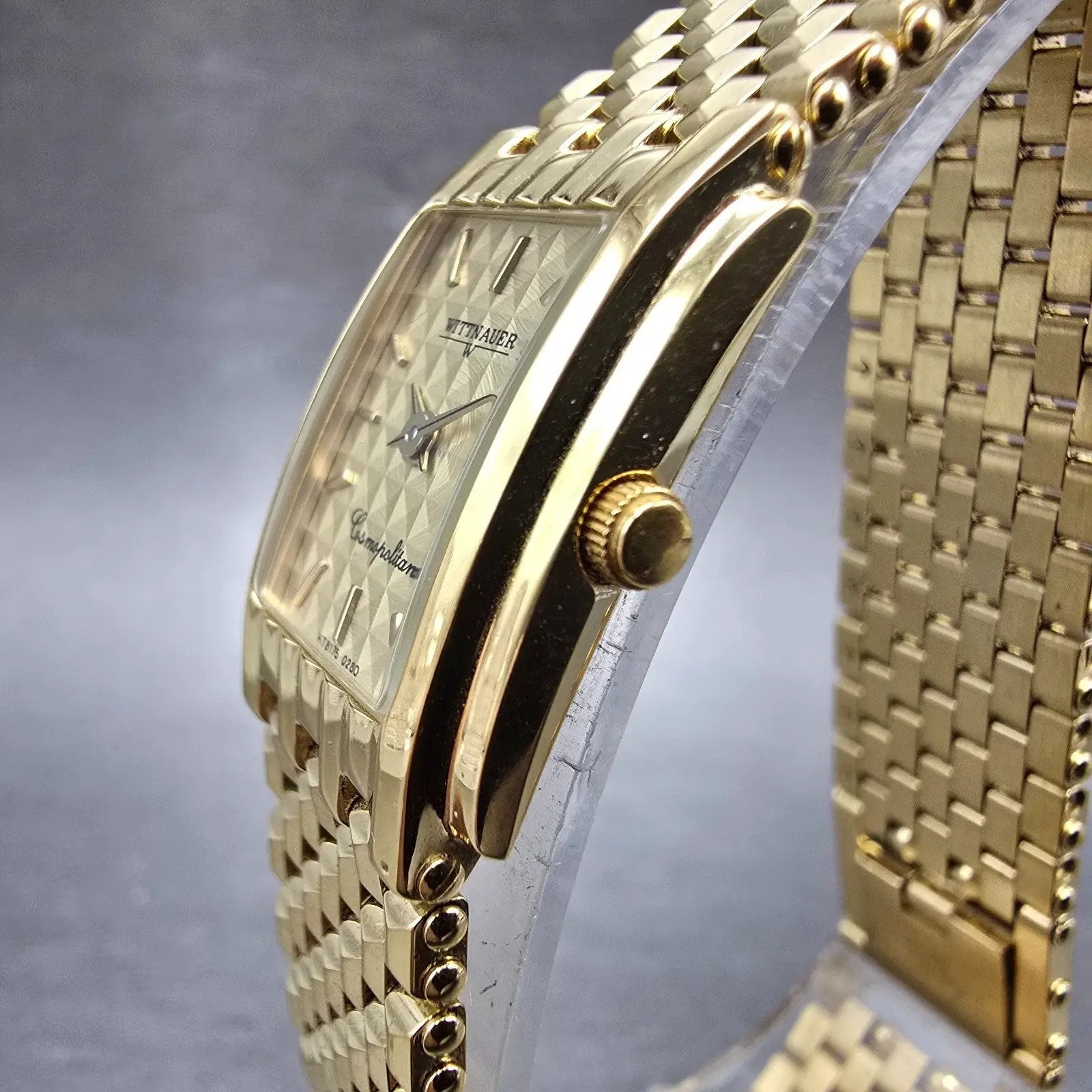 Wittnauer Cosmopolitan Tank Watch Women 17mm Champagne Dial Gold Tone New Batt2