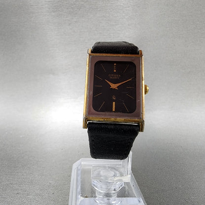 Citizen CQ Tank Watch Women 20mm Black Dial Gold Tone Rectangle New Battery6