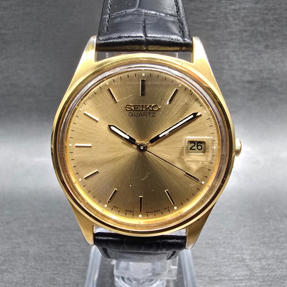 Seiko Watch Men 35mm Gold Dial Gold Tone Date Round 7N42-8A39 New Battery0