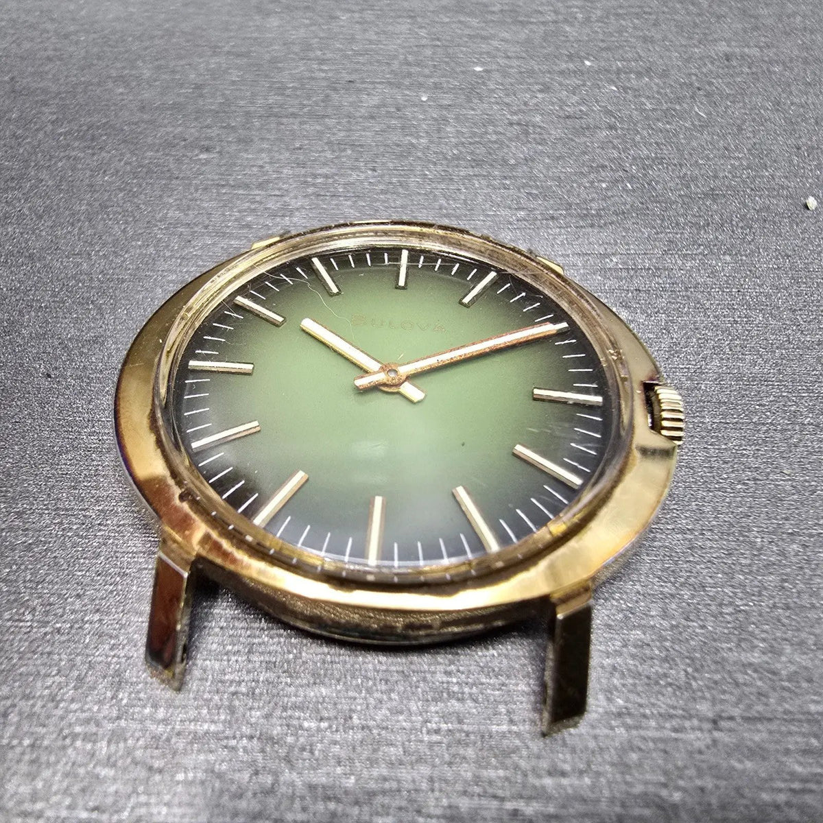 Bulova Watch Men 32mm Green Dial Gold Plated Manual Wind Round N1 PARTS7