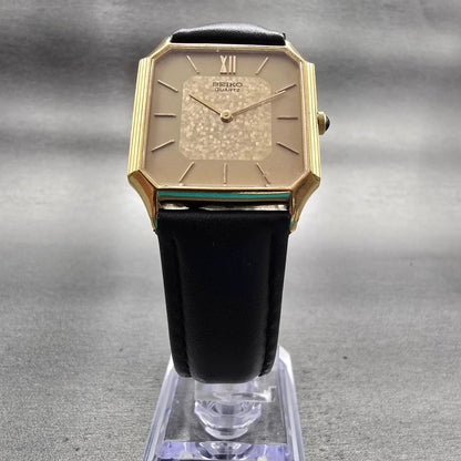 Seiko Watch Men 27mm Gold Dial Gold Tone Rectangle 5930-5199 New Battery Vintage5
