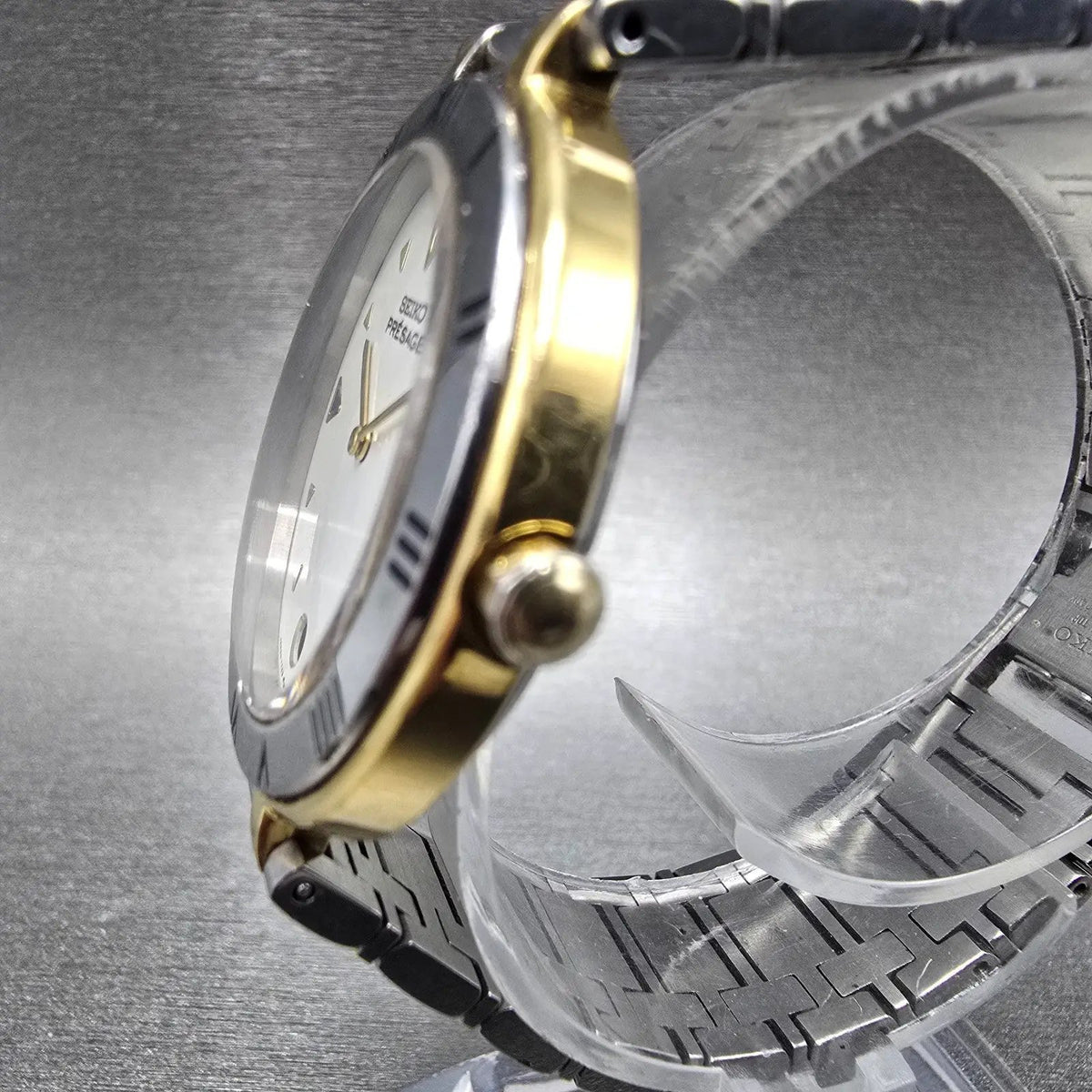 Seiko Presage Watch Men 34mm White Dial Two Tone Date Round 7749-6000 PARTS3