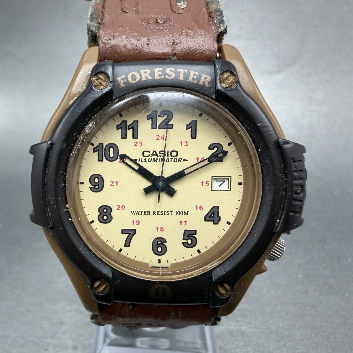 Casio FT-500W Watch Men 42mm Analog Digital Cream Dial Brown Case New Batt0