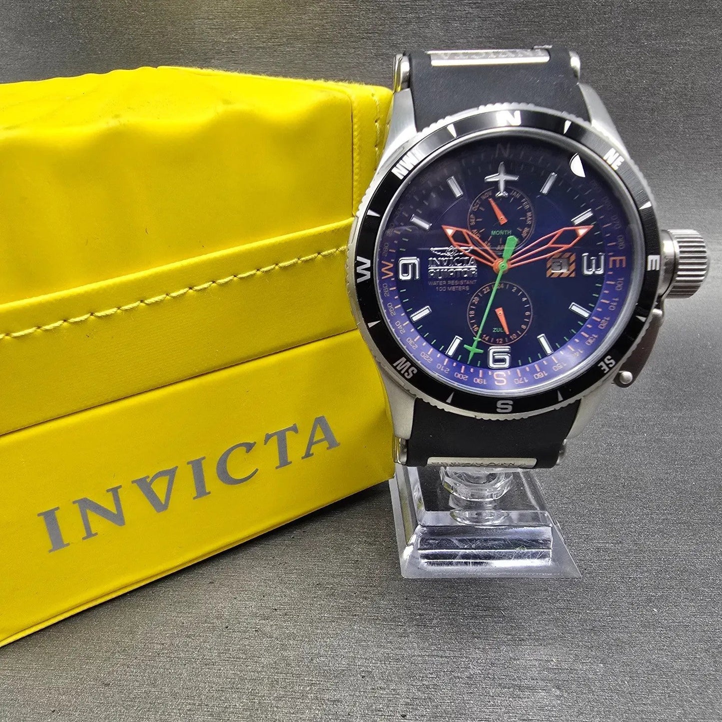 Invicta Aviator GMT Watch Men 48mm Blue Dial Steel Date Month 1751 New Battery0