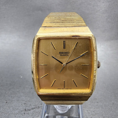 Seiko Watch Men 30mm Champagne Dial Gold Tone Rectangle 34215229 New Battery0
