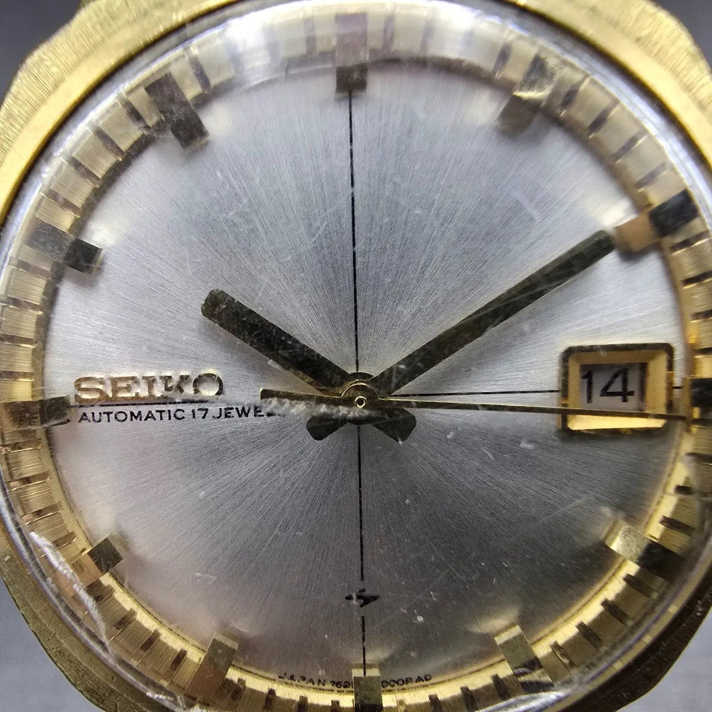 Seiko Automatic Watch Men 36mm Silver Dial Gold Tone Date 7625-7013 Runs Vintage1