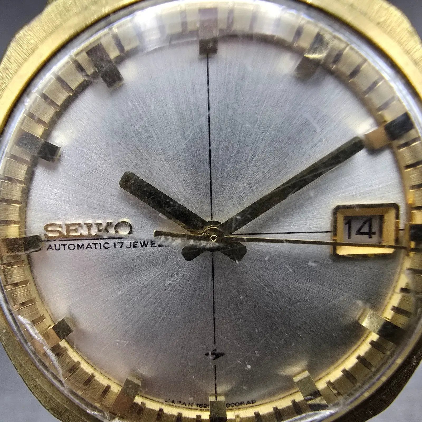 Seiko Automatic Watch Men 36mm Silver Dial Gold Tone Date 7625-7013 Runs Vintage1
