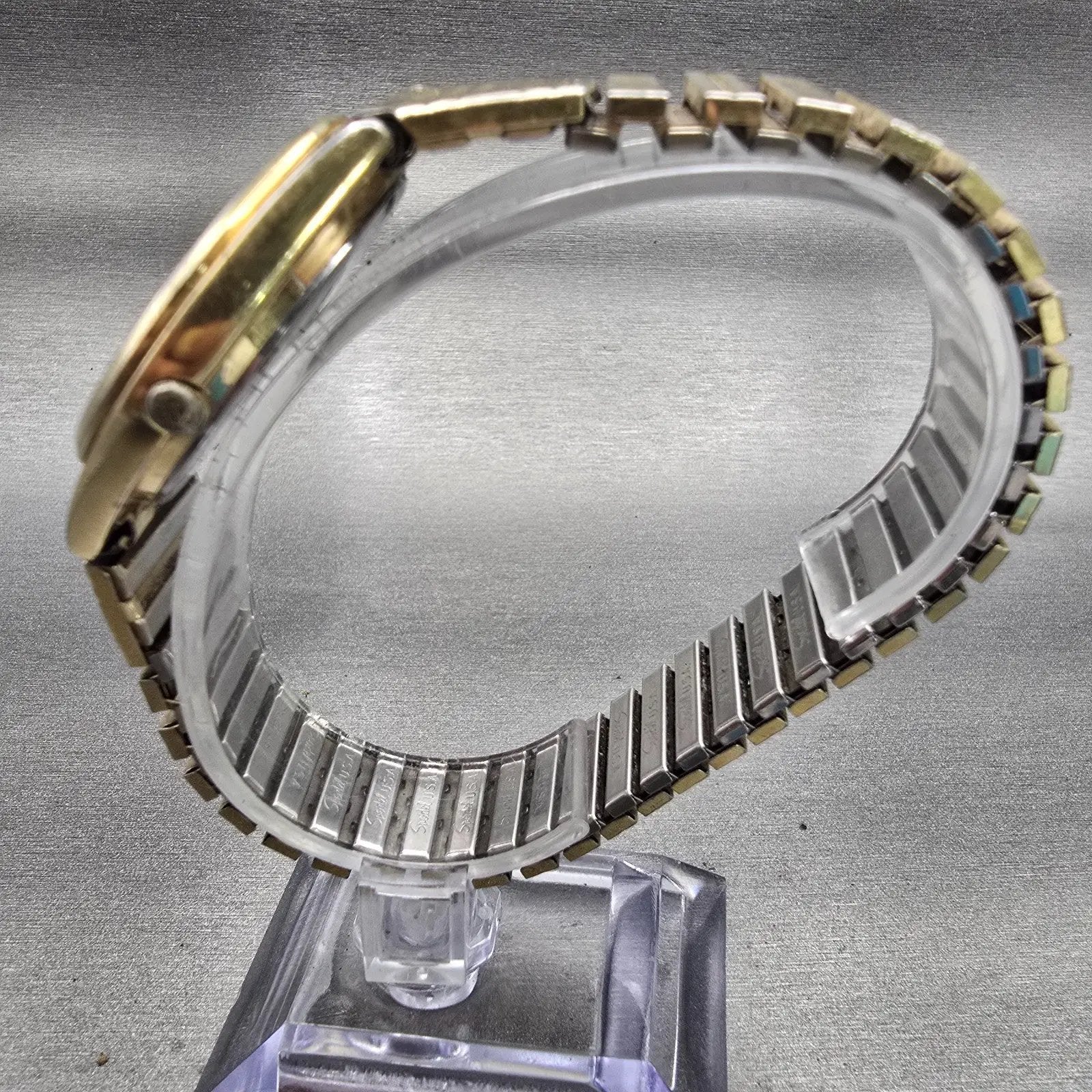 Seiko SQ Watch Men 35mm Gold Dial Gold Tone Date Round 5Y22-8A08 New Battery VTG6