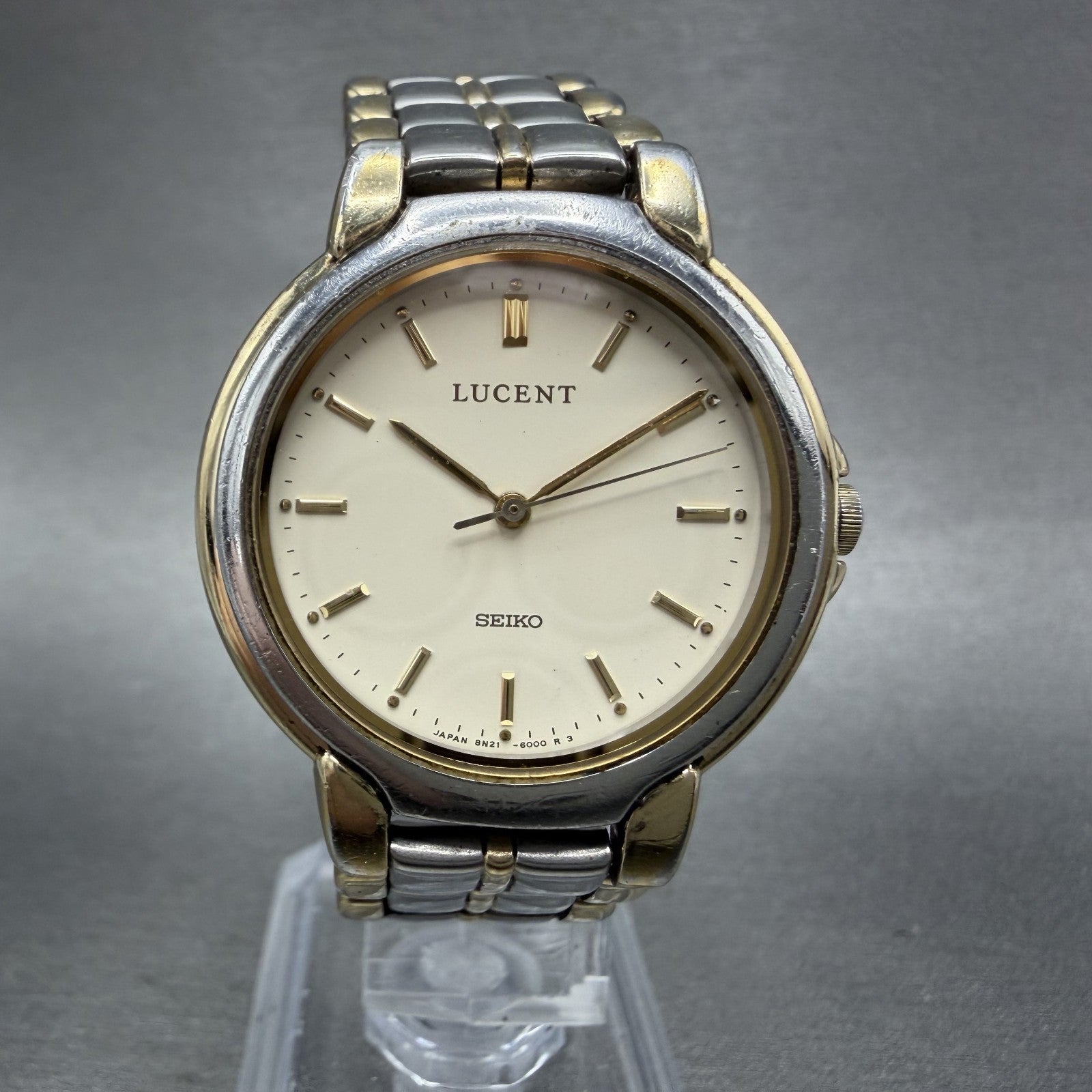 Seiko Lucent Watch Men 32mm Cream Dial Two Tone Round 8n216000 New Battery0