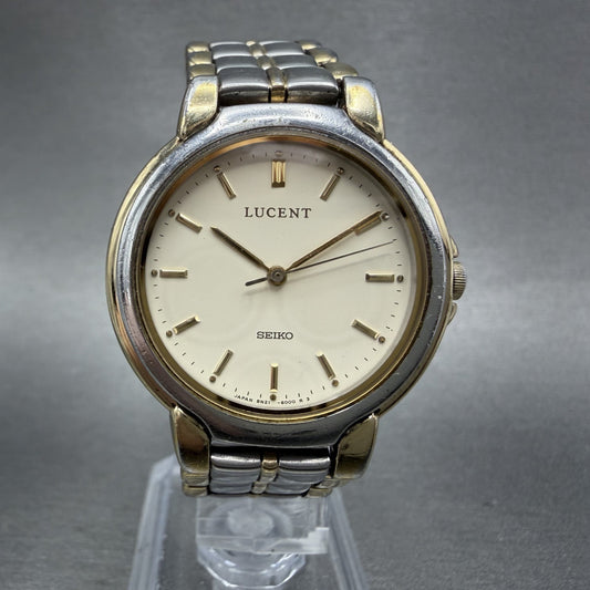 Seiko Lucent Watch Men 32mm Cream Dial Two Tone Round 8n216000 New Battery0