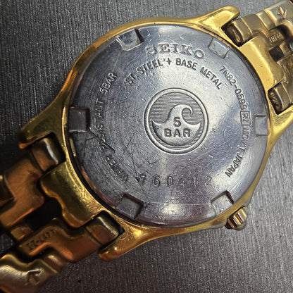 Seiko Watch Women 26mm Champagne Dial Gold Tone Date Round 7N82-0599 New Battery10