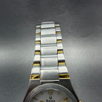 Bulova Watch Men 35mm White Dial Two Tone Date Round 98H04 New Battery4