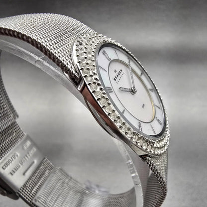 Skagen Steel Watch Women 26mm MOP Dial Silver Tone Gemmed 566XSSS New Battery3