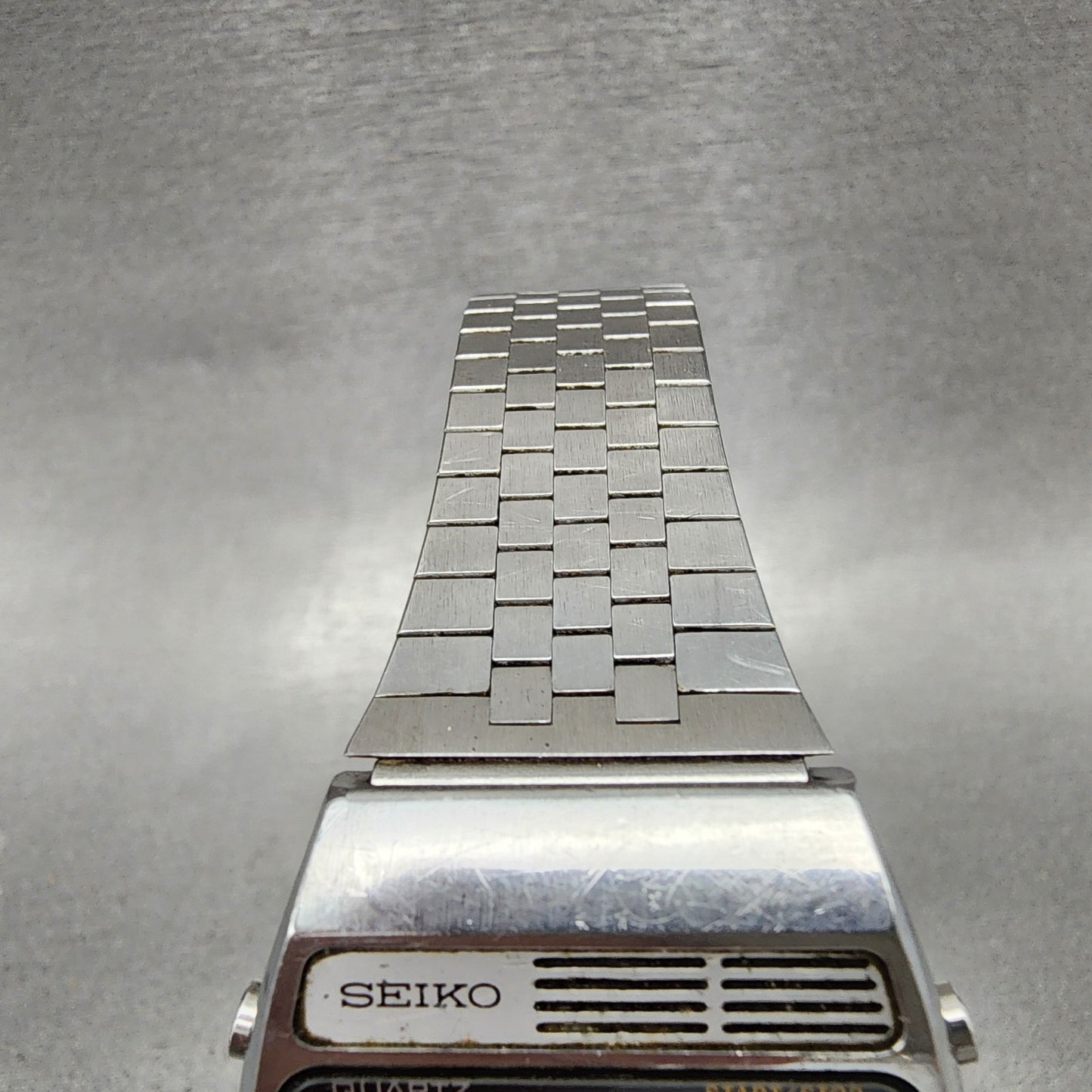 Seiko Digital Watch Men 34mm LCD Silver Tone Alarm Chrono A1594000 READ New Bat4