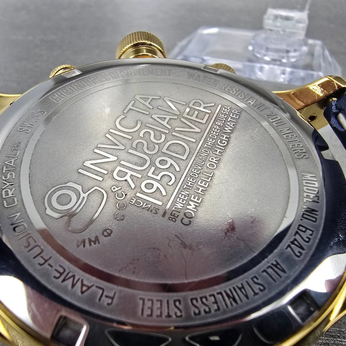 Invicta Russian Diver Chronograph Watch Men 52mm Blue Dial Gold Date 6242 NewBat9