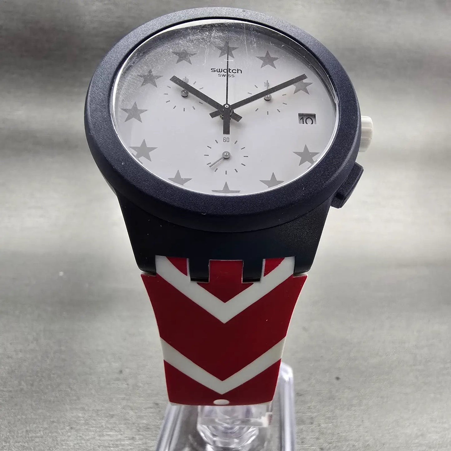 Swatch Free & Brave Chronograph Watch Men White Dial Blue Date SUSZ401 New Batt15