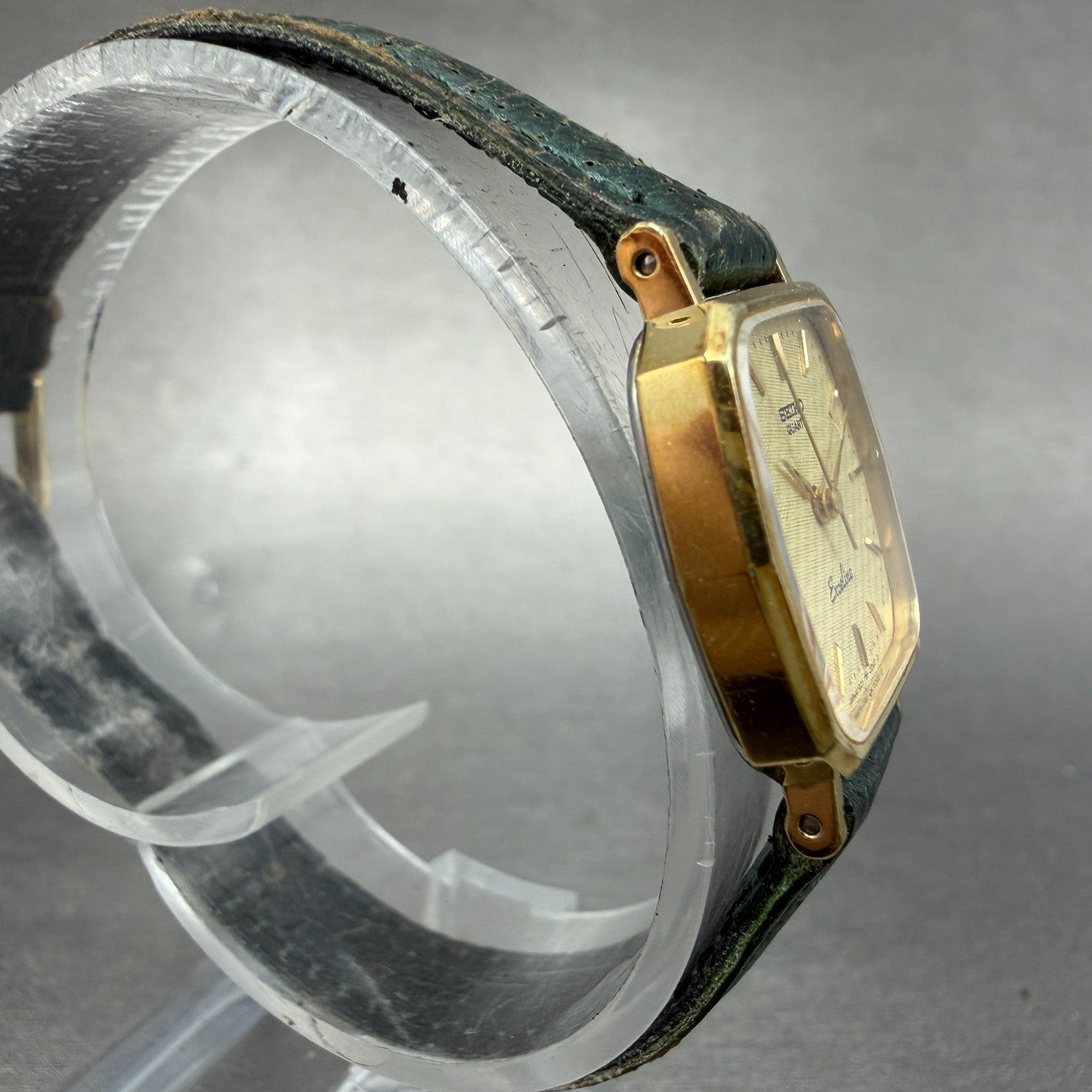 Seiko Exceline Watch Women 21mm Gold Dial Gold Tone Hexagon 1221-5010 New Batt 43