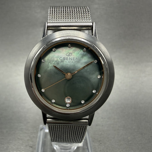 Skagen Grenen Watch Women 28mm MOP Dial Silver Tone Date Round New Battery Mesh0