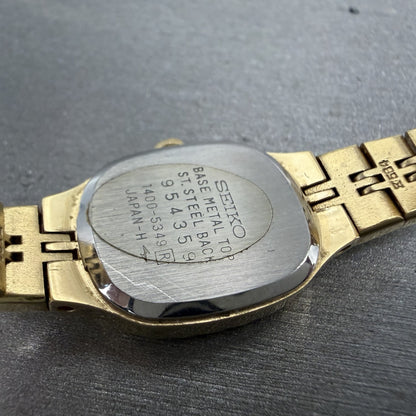 Seiko Watch Women 17mm Tan Dial Gold Tone Rectangle 1400-5349 New Battery9