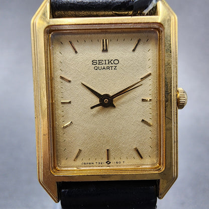 Seiko Tank Watch Women 19mm Champagne Dial Gold Tone 73215670 New Battery1