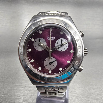 Swatch Irony New Egeria Chrono Watch Women Purple Dial Steel YMS105G New Battery0